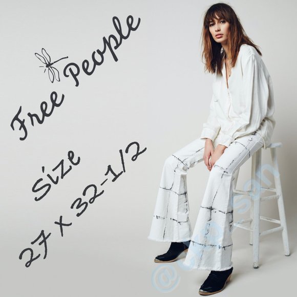 Vintage Free People Printed Flare Jeans Sz 27